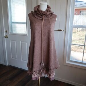 A'reve Womens Tunic Sweater Dress M Crochet Knit Layered Cottage Shabby Chic
